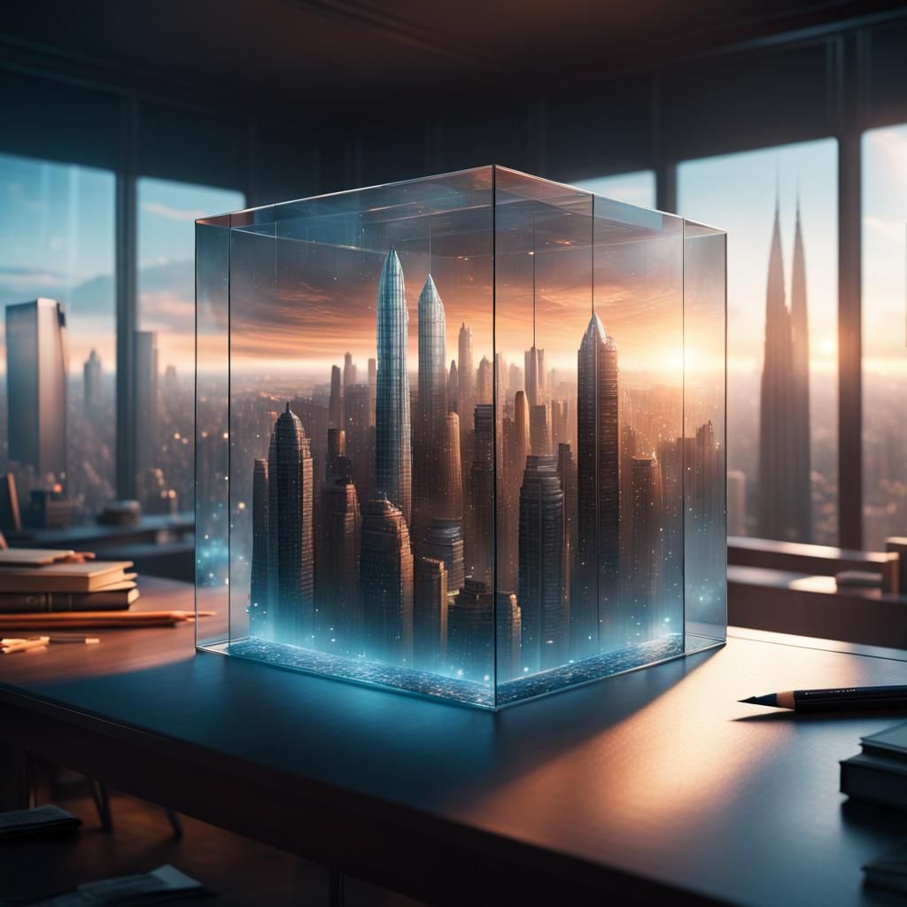 City in Glass Cube: Digital Matte Painting