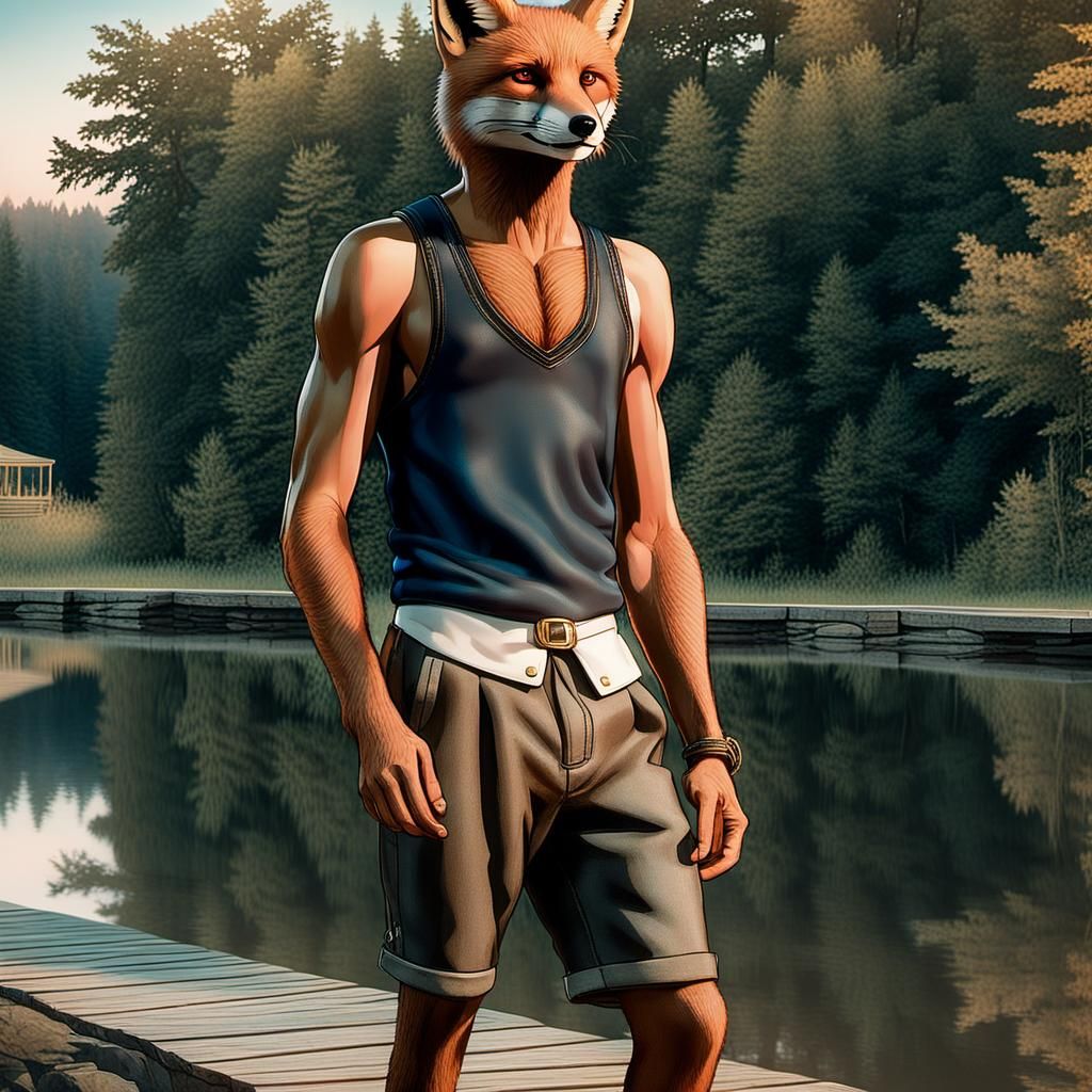 Fox in Tuxedo at Dinner Party, Wes Anderson Style