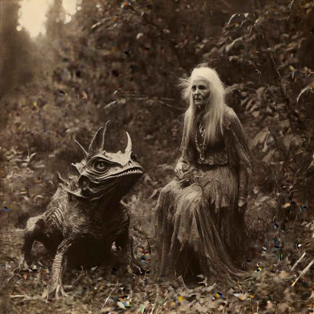 Gremlin-Elf and Woman in Vintage Macabre Photography