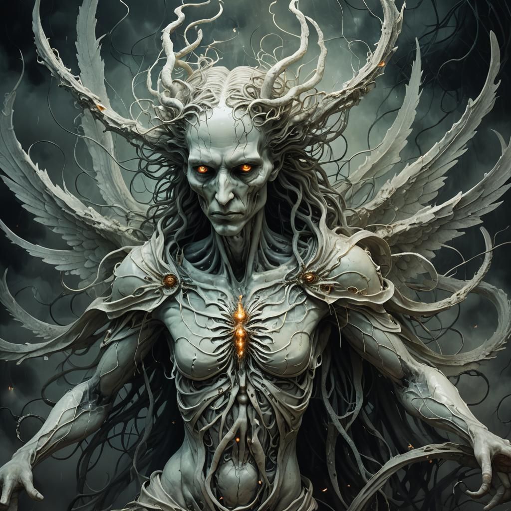 Eldritch Porcelain Angel in Dark Fantasy Style