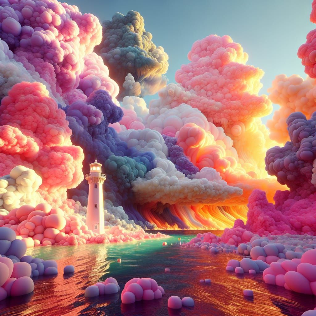 Marshmallowpunk Lighthouse in a Colorful Seascape