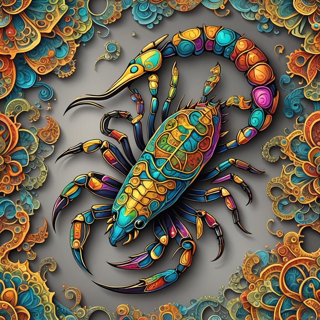 Polychromatic Scorpion in Abstract Vector Fractal Style