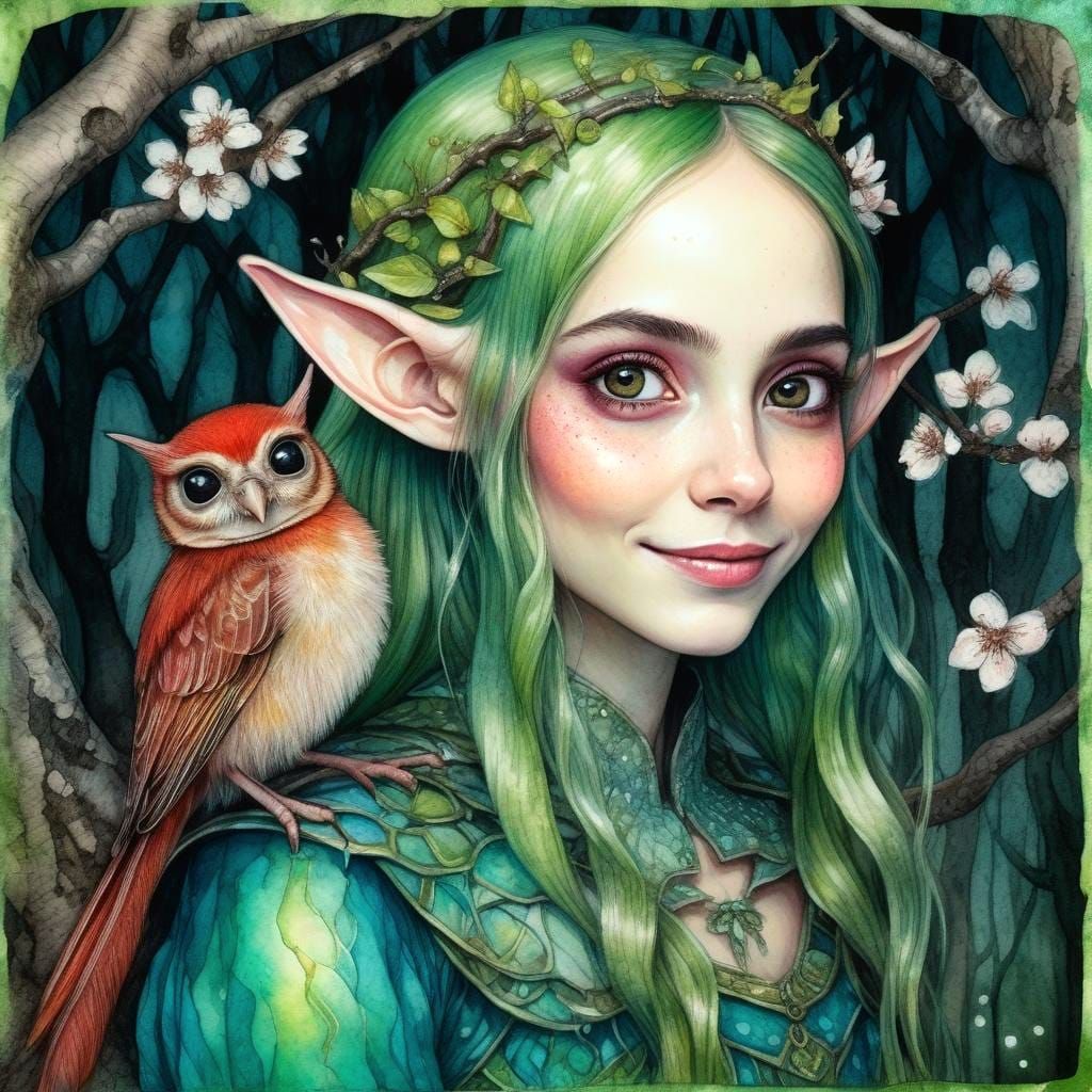 Forest elf with her pet
