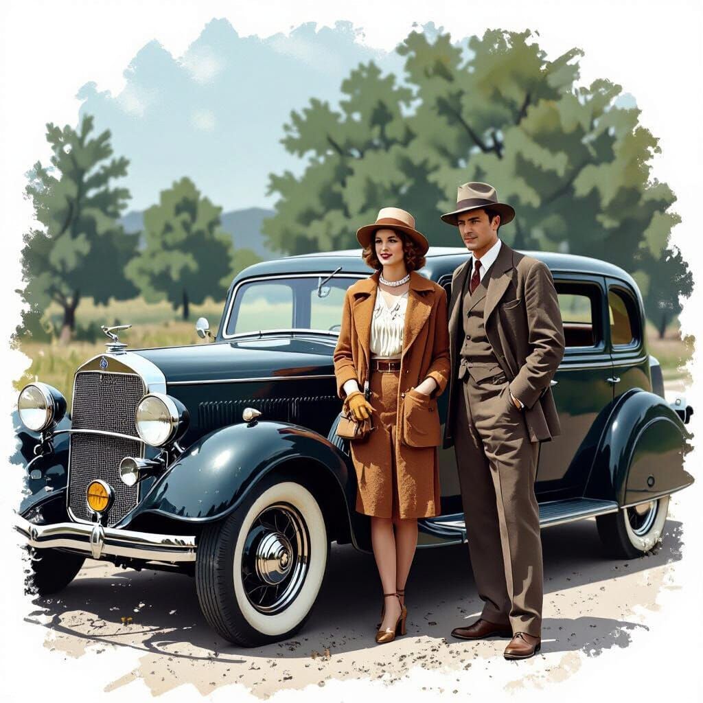 Bonnie and Clyde by Their Car