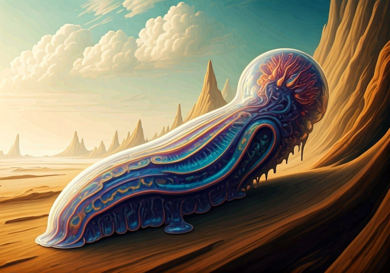 Iridescent Alien Nudibranch in Surrealist Dreamscape