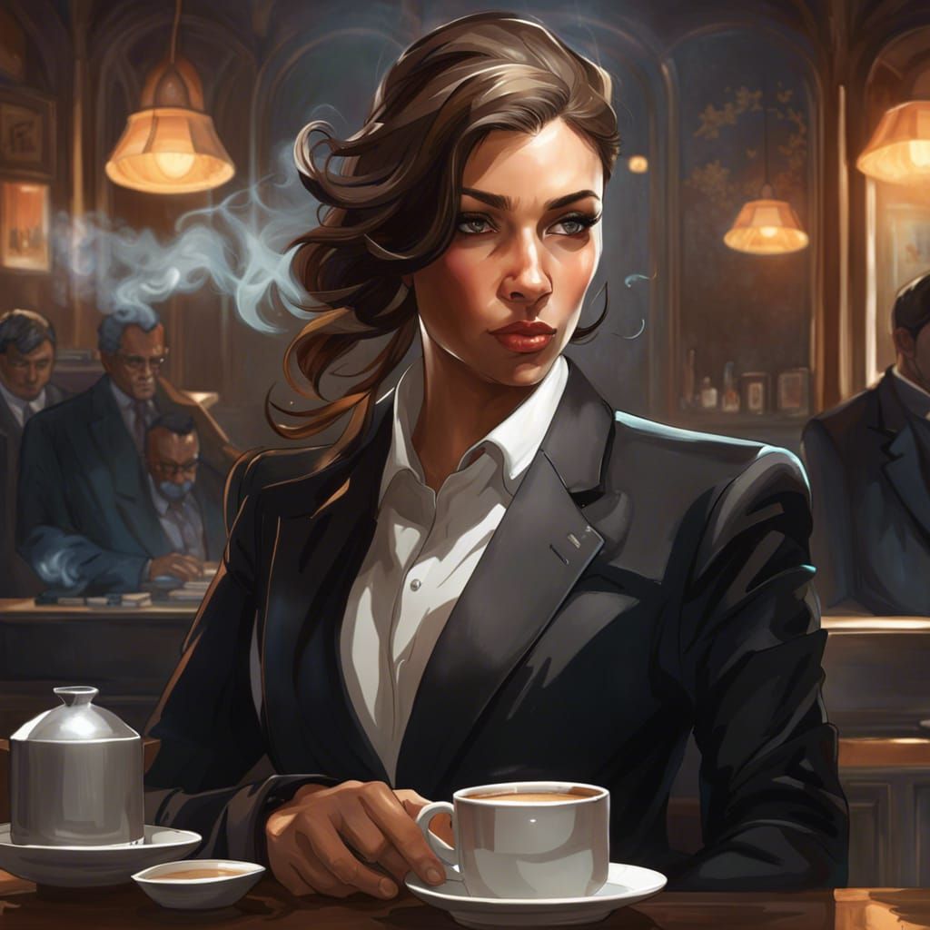 Secret Agents Enjoying Coffee: Digital Art Portrait