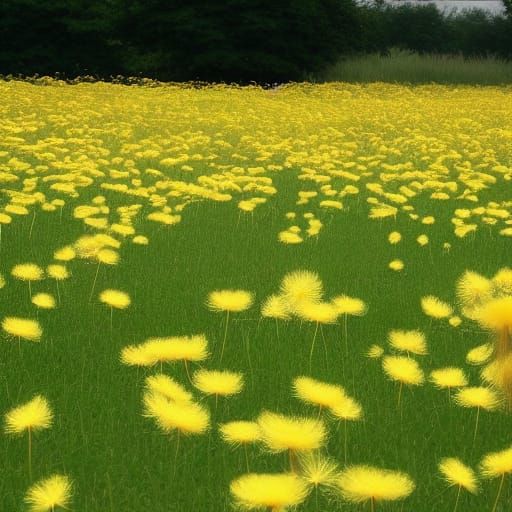 Dandelion Field Bathed in Heavenly Sunshine