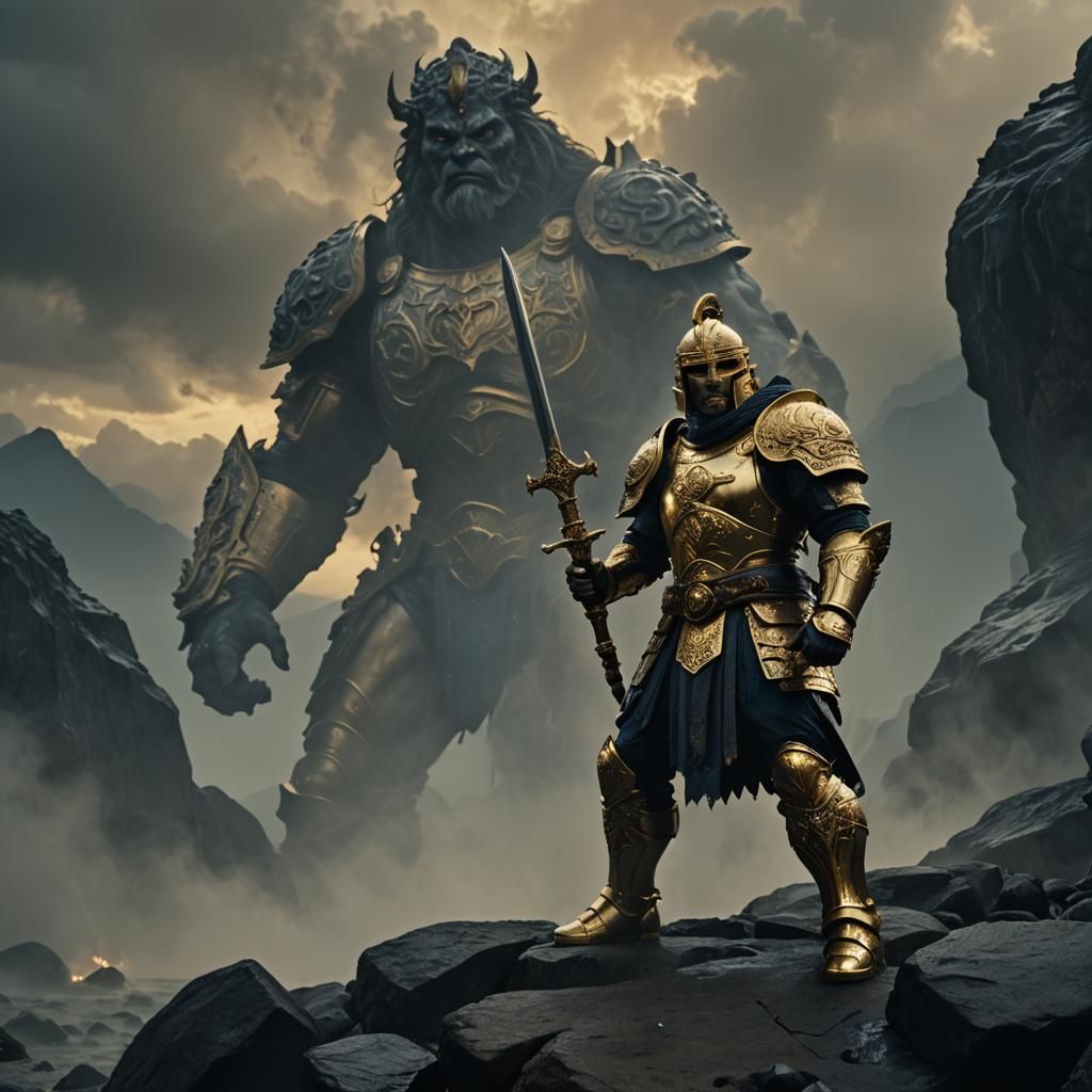Golden Armored Warrior in a Cinematic Landscape