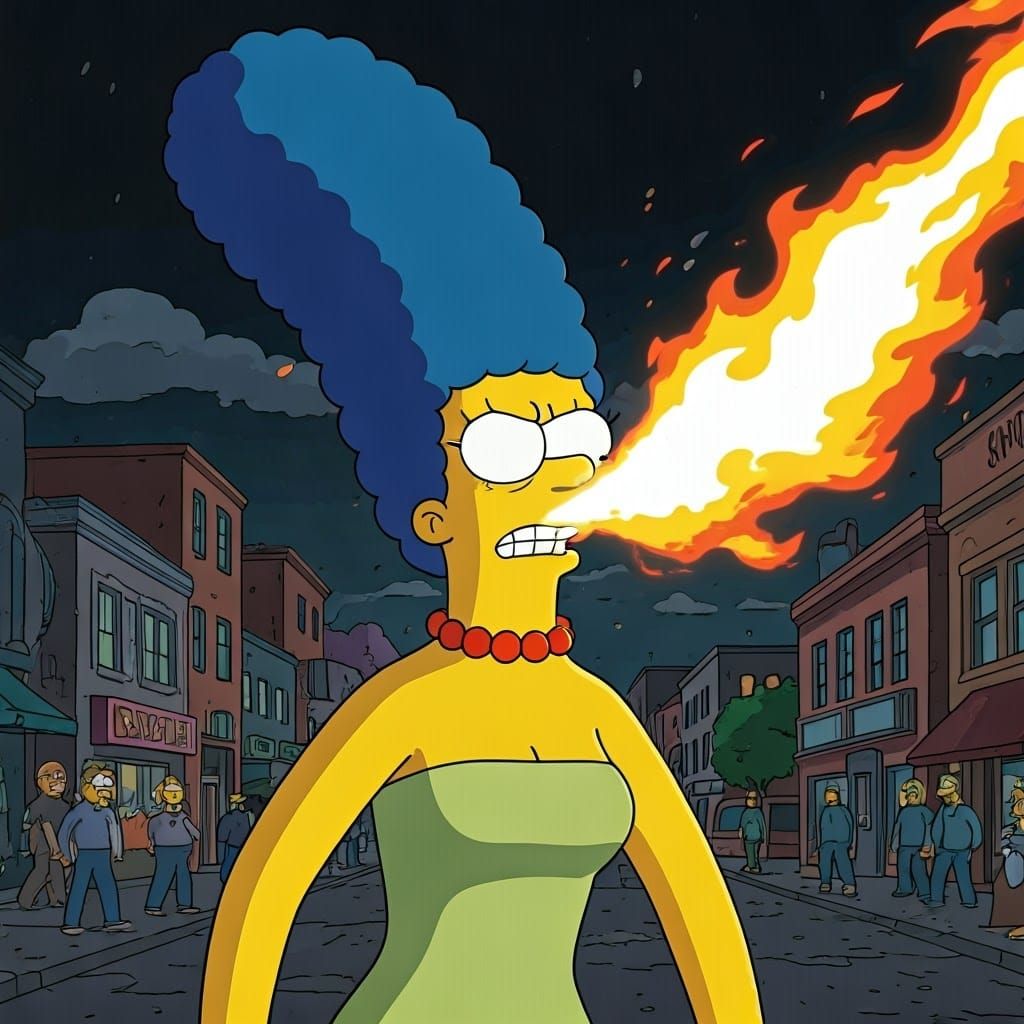 Furious Marge Simpson Unleashes Dragon's Breath