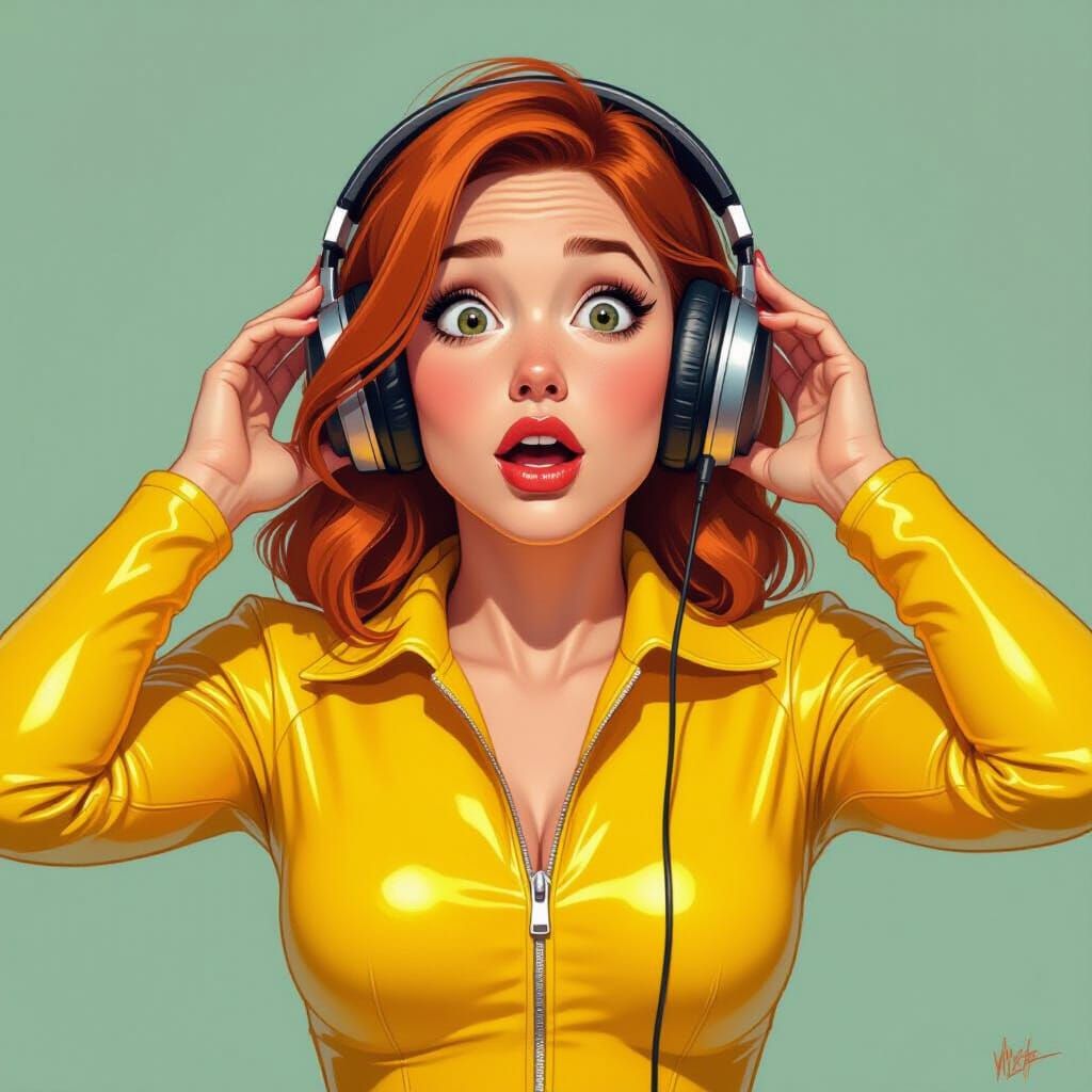 Woman in Yellow Jumpsuit Expressing Astonishment