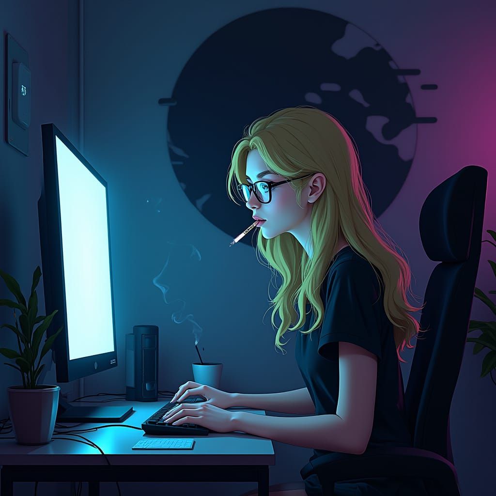 Cyberpunk Woman Lost in Futuristic Night