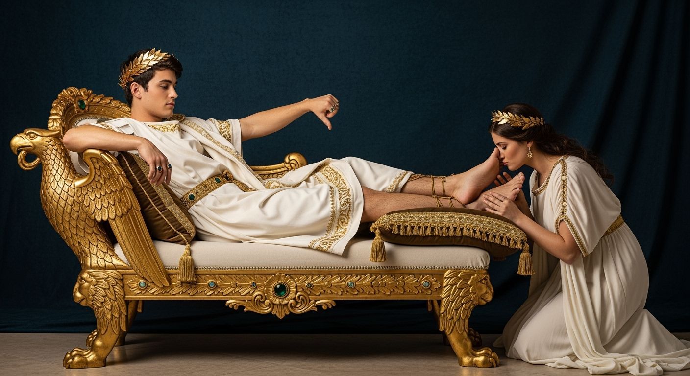 Roman Emperor Lounging on Opulent Golden Chaise