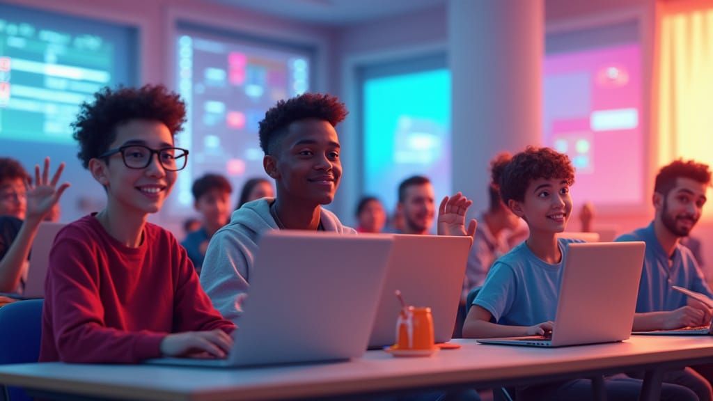 Diverse Students in Virtual Classroom, Digital Art