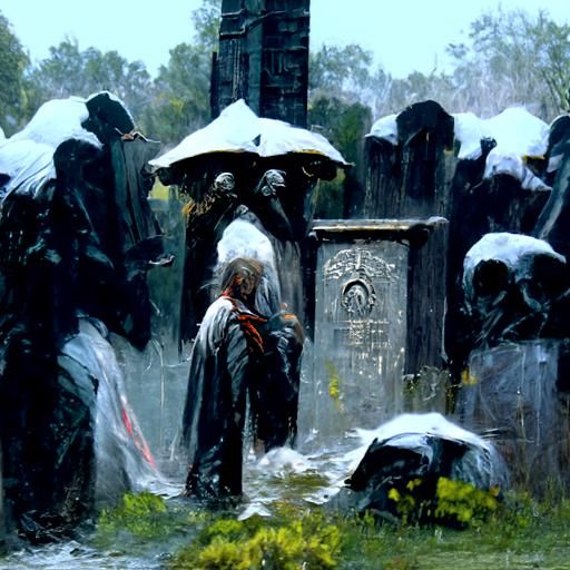 Rainy Cemetery: An Oil Painting Horror Scene