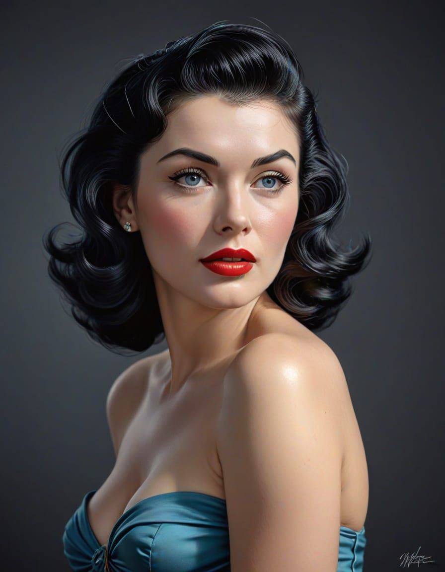 Classic 50s Pin-Up Model in Graphite Style