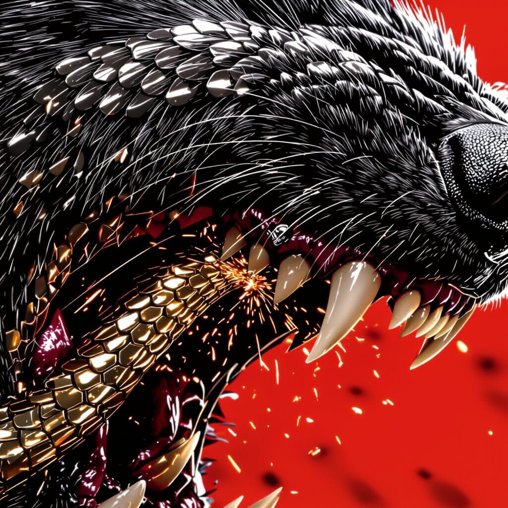 Black Wolf Muzzle and Serpent in Dark Fantasy Concept Art