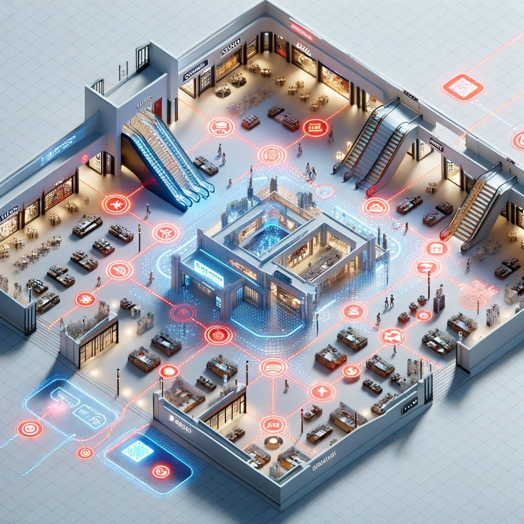 Futuristic 2D Mall Layout with AR Navigation
