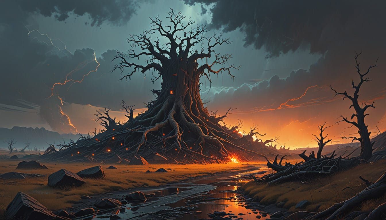 Apocalyptic Wasteland with Last Tree Standing