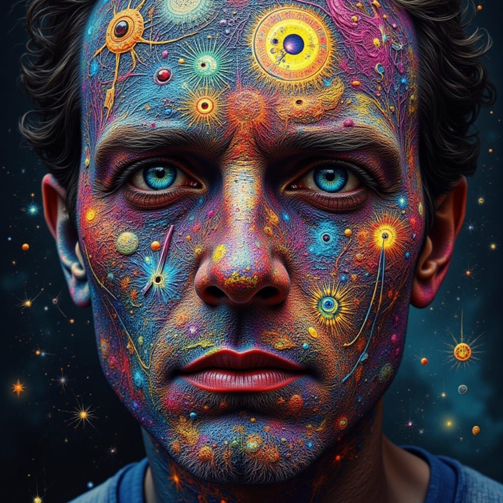 Surreal Head Illusion in Binary Code Style