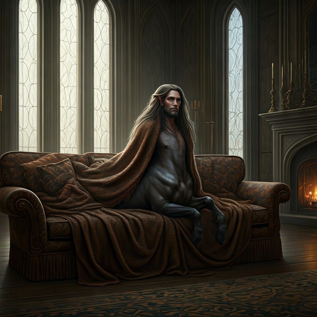 Centaur Asleep on Sofa in Cinematic Realism Style