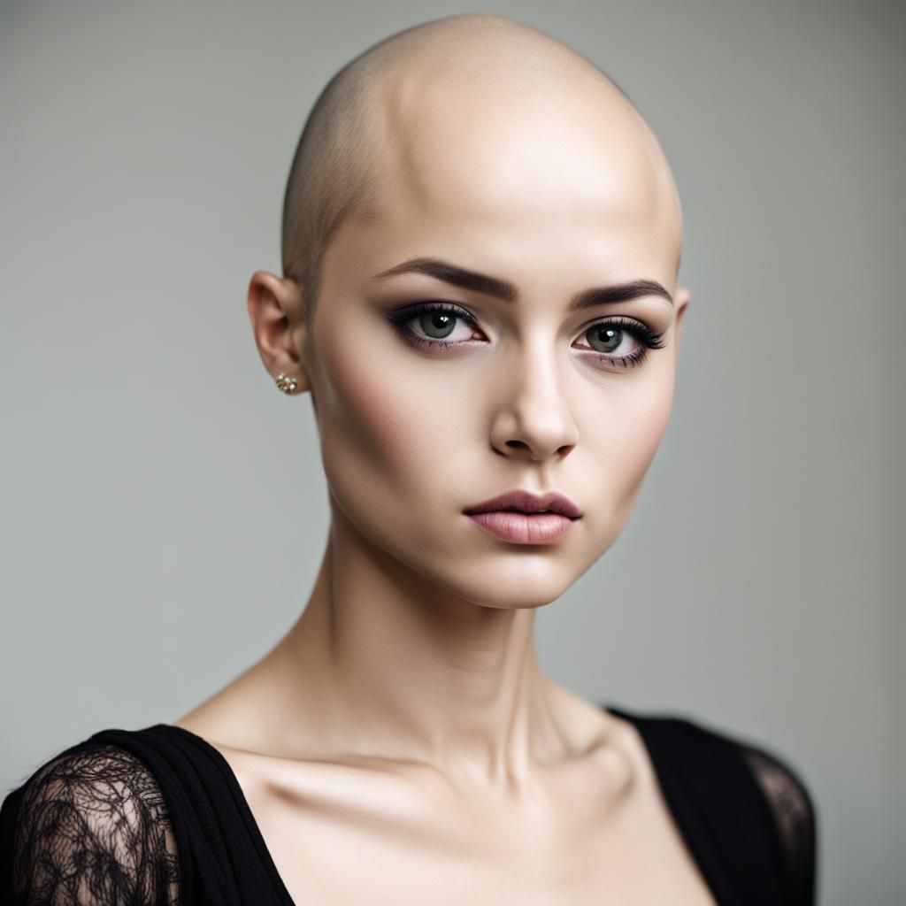 Striking Portrait of Young Bald Girl with Eyeliner
