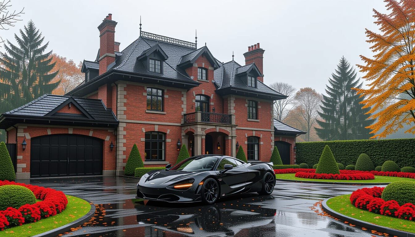 Victorian Chateau with McLaren in Misty Autumn Garden