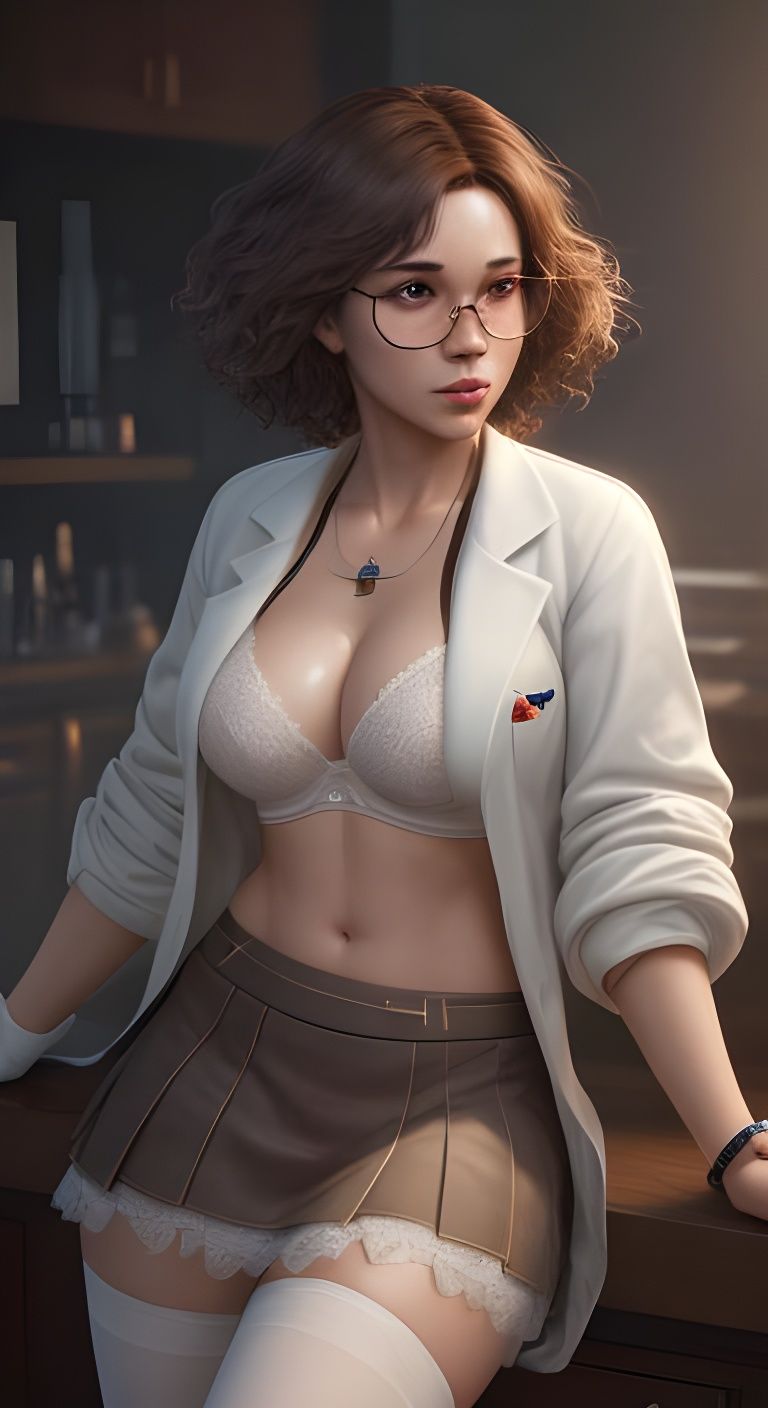 Woman in Lab Coat with Potion Bottle