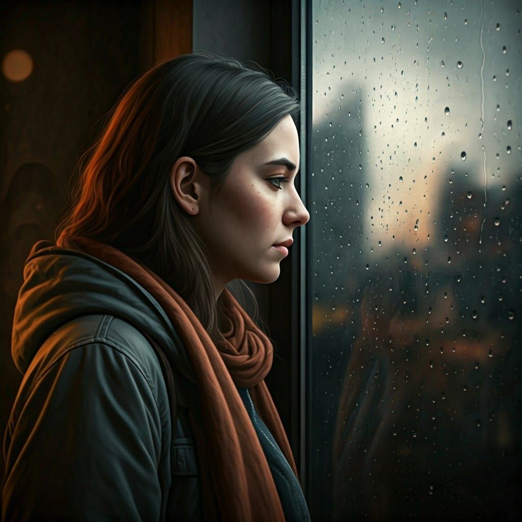 Rainy Window Reflection in Moody Light