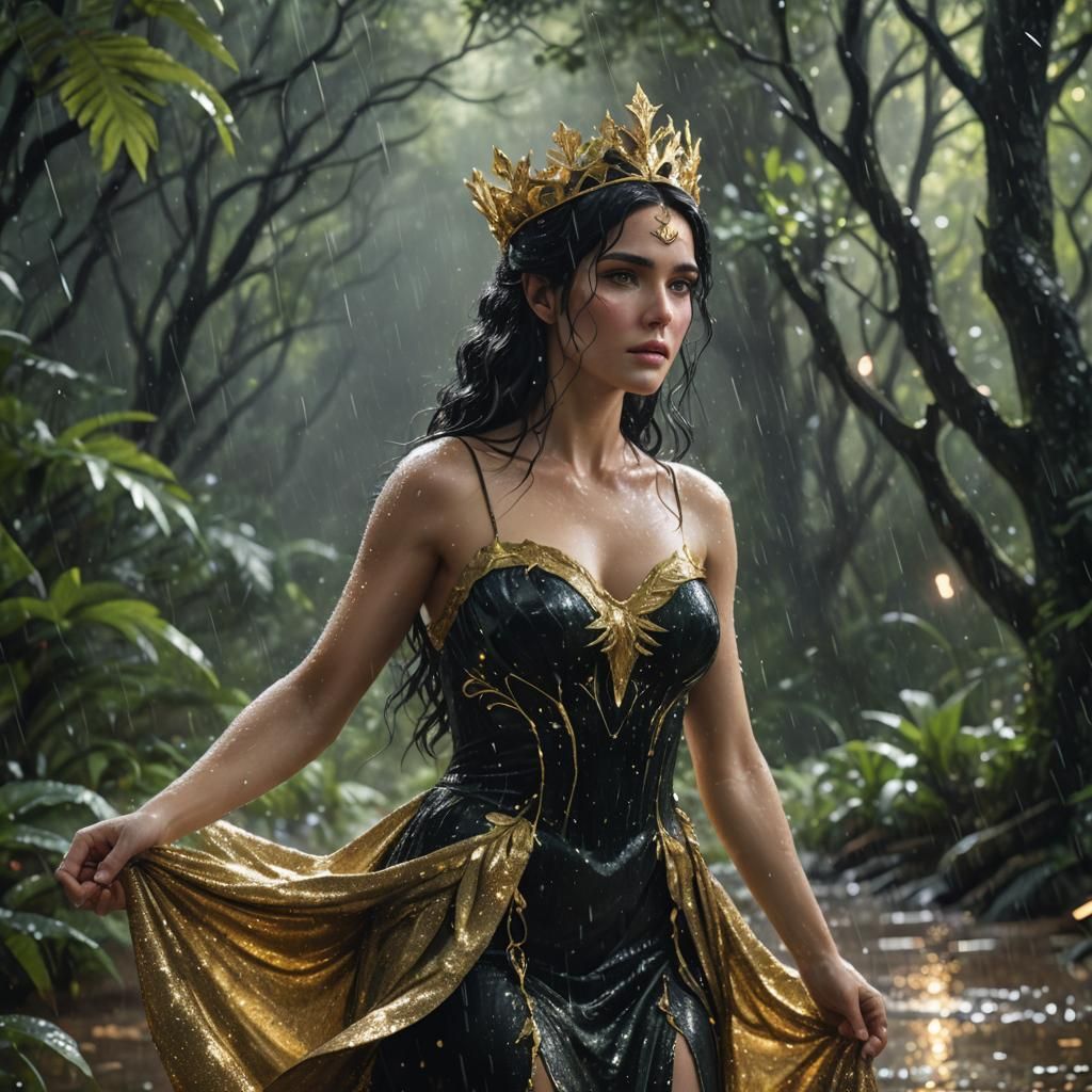 Aphrodite in Starry Rainforest: Fantasy Concept Art