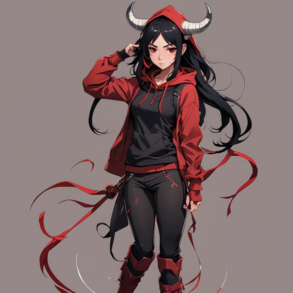 Anime Girl with Bull Horns in Studio Trigger Style