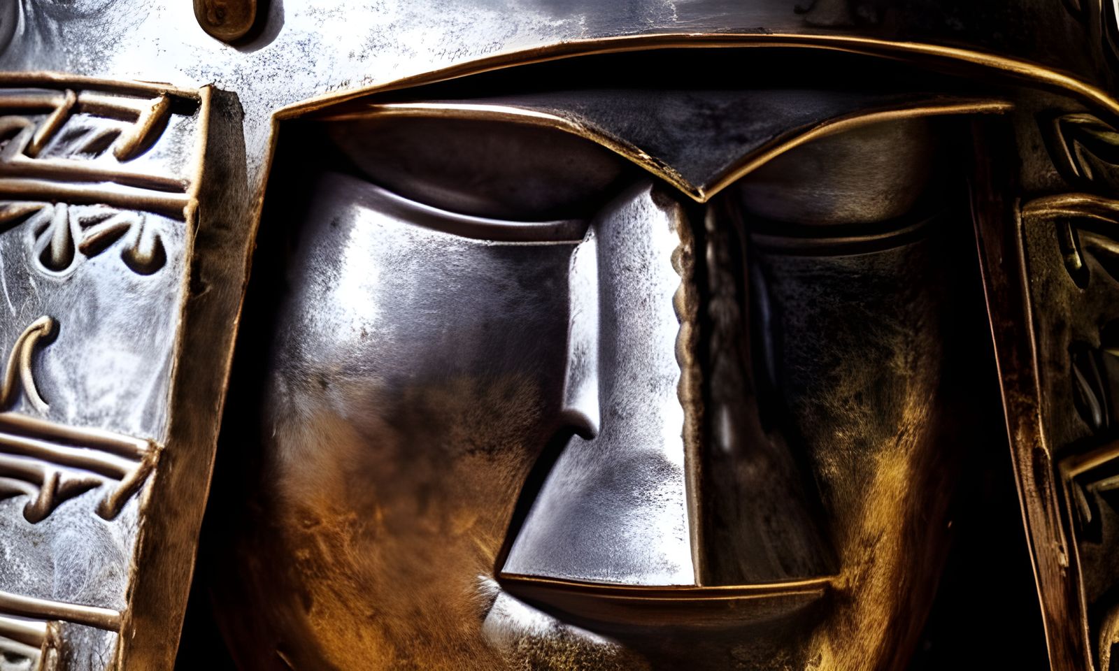 Warrior in Ancient Helmet, Photorealistic Close-Up