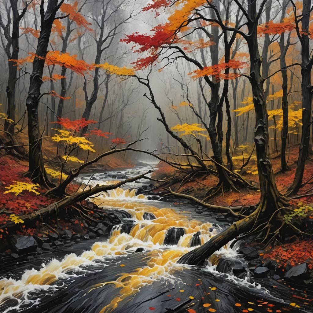 Surreal Forest Landscape in Torrential Downpour