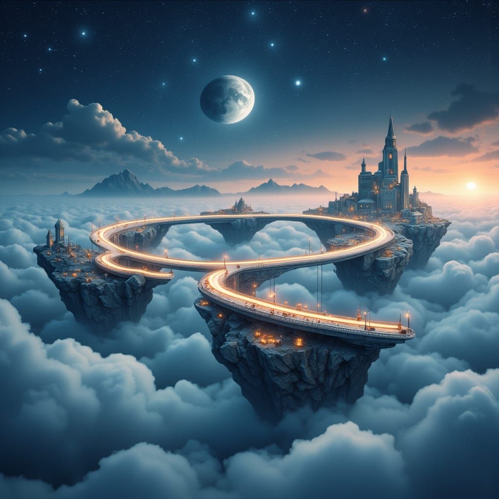 Futuristic Flying Islands with Neon Lights