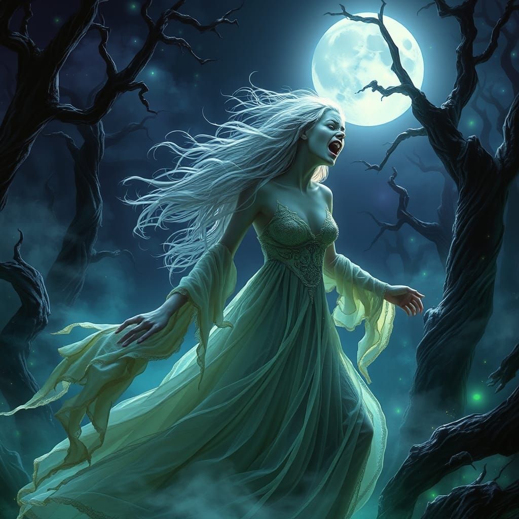 Ethereal Banshee in Moonlit Forest