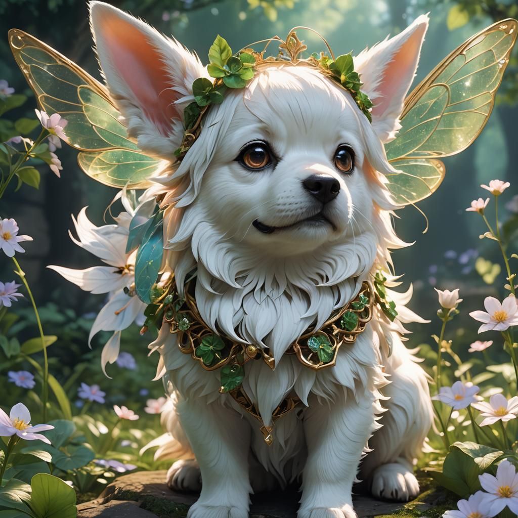 Cute Fairy on Emerald Dog in 3D Anime Art