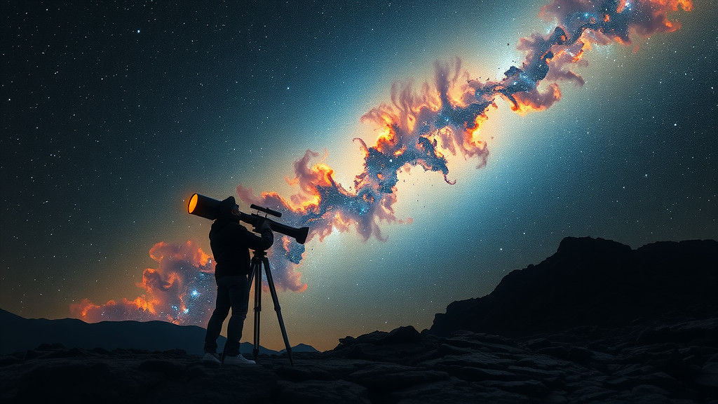 Astronomer Gazing at Milky Way in Starry Landscape