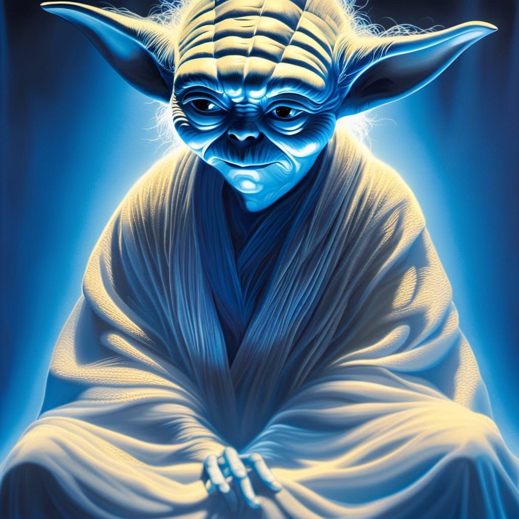 Translucent Yoda Ghost in Luminescent Blue Aura