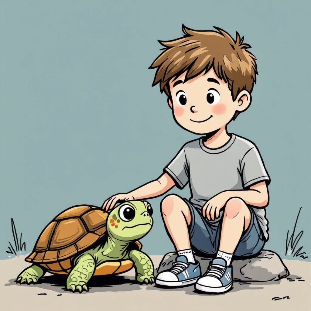 Boy and Turtle Friendship Illustration
