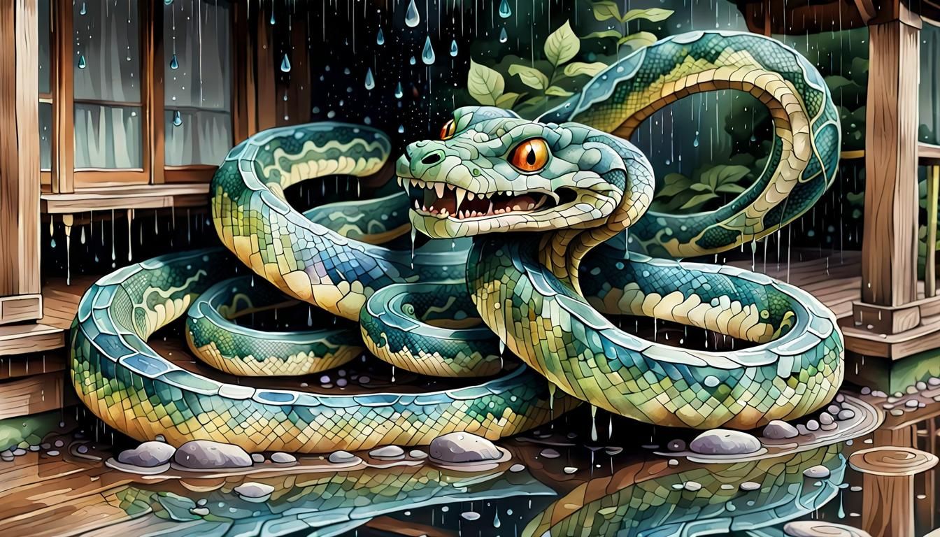 Multi-Headed Serpent Emerges in Watercolor Style