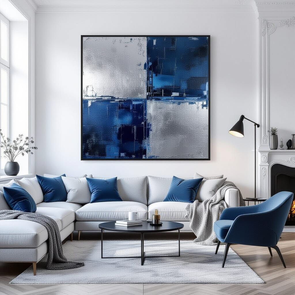 Textured Abstract Painting in Modern Living Room