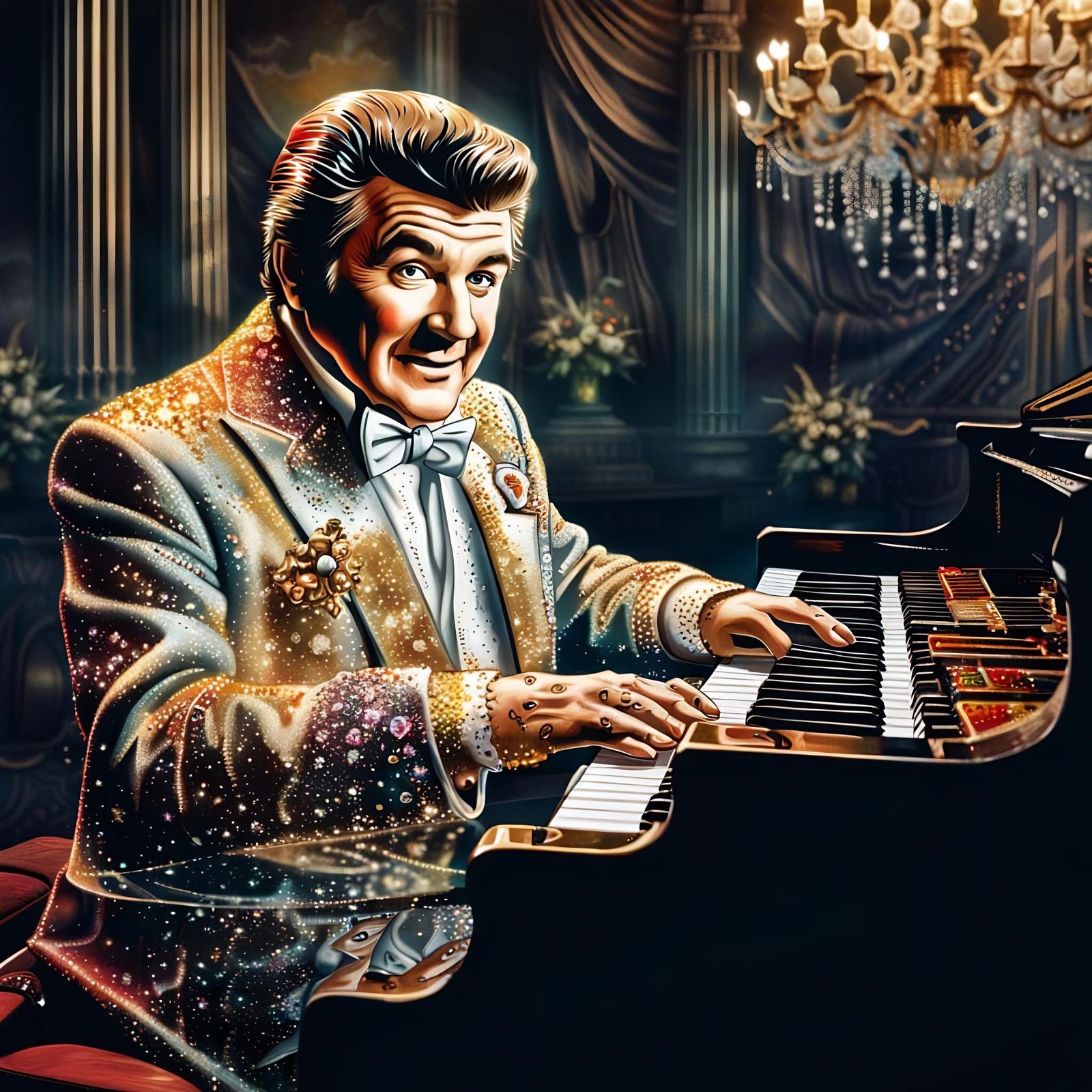 Pianist in Sparkling Costume: Maximalist Digital Art