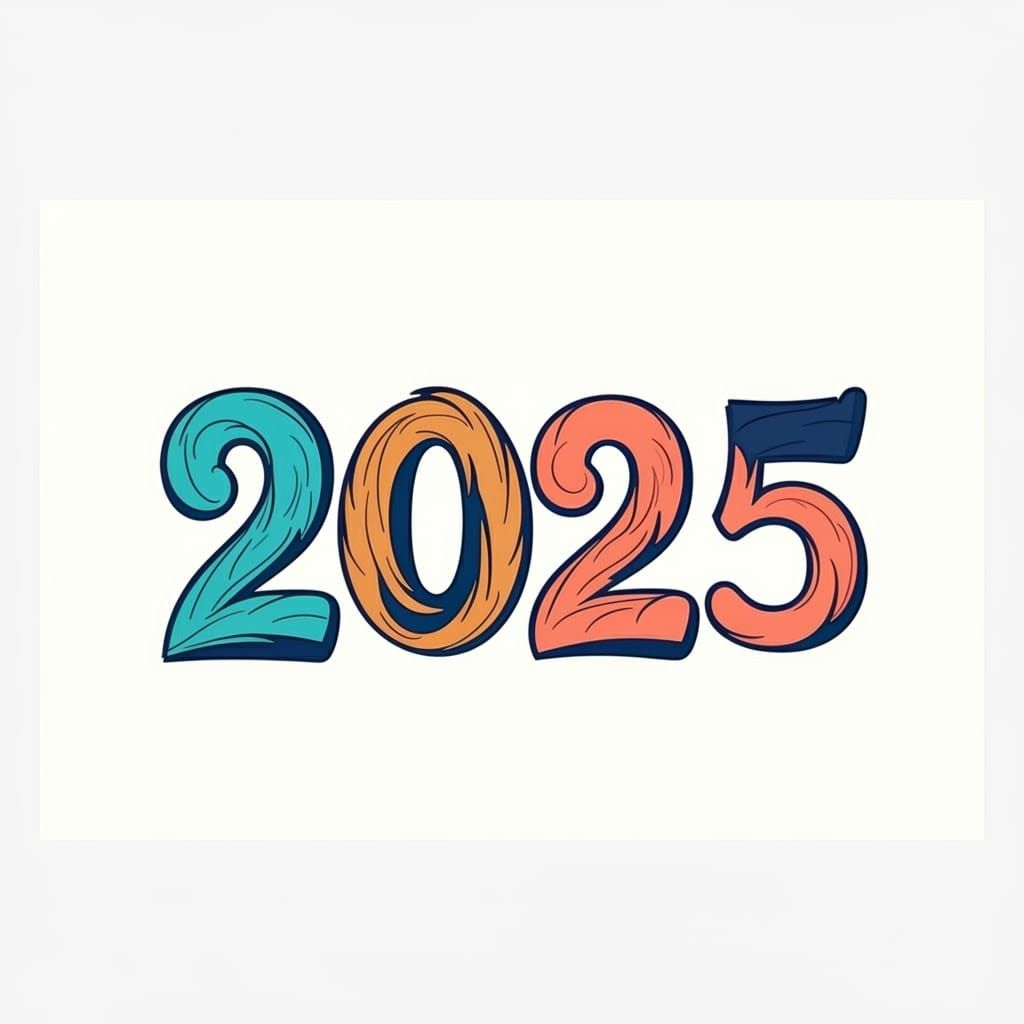 Whimsical 2025 in Seuss-Style Colorful Letters