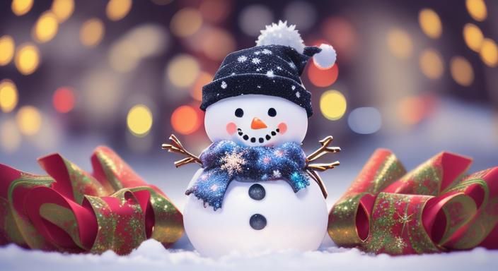Cute Snowman with Christmas Lights in Soft Focus