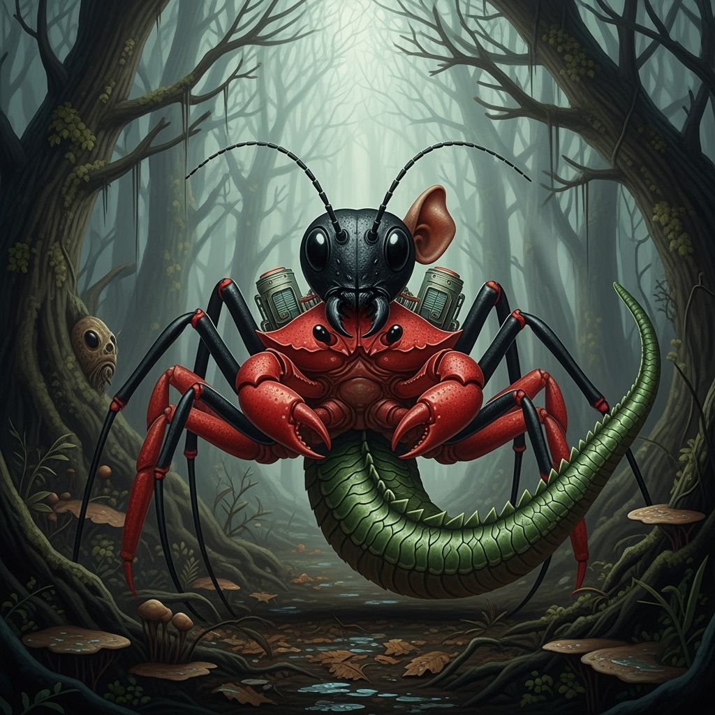 Surreal Mythological Creature in Eerie Forest