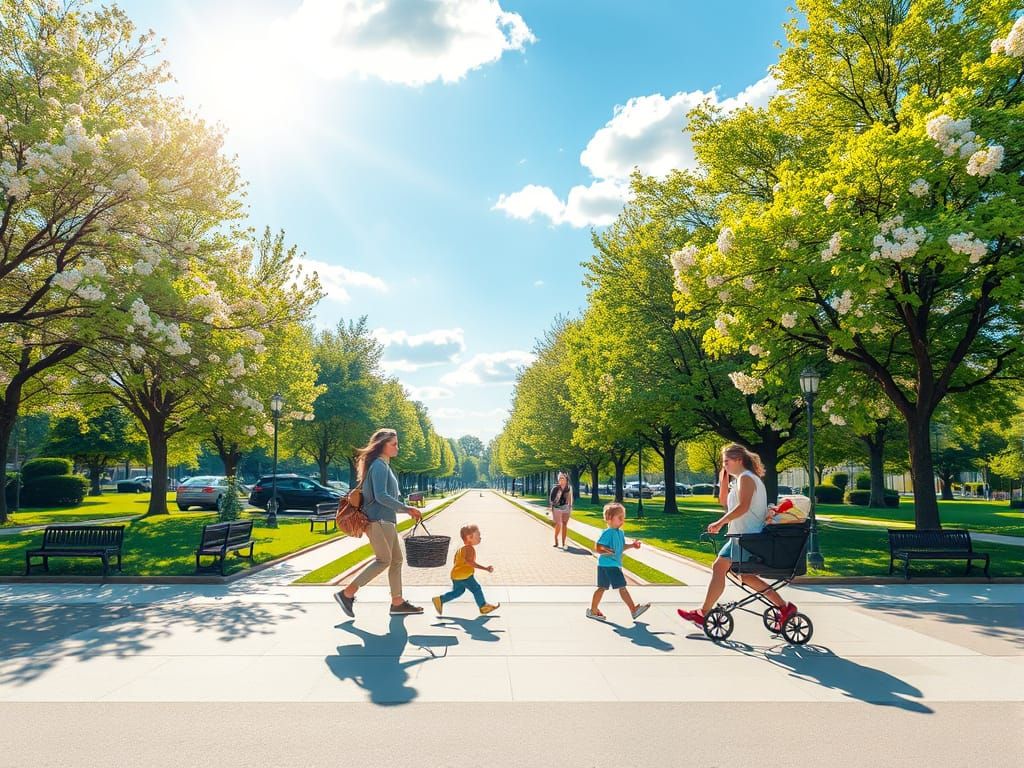 Mothers in Park with Carriages: Kaleido Vector Art