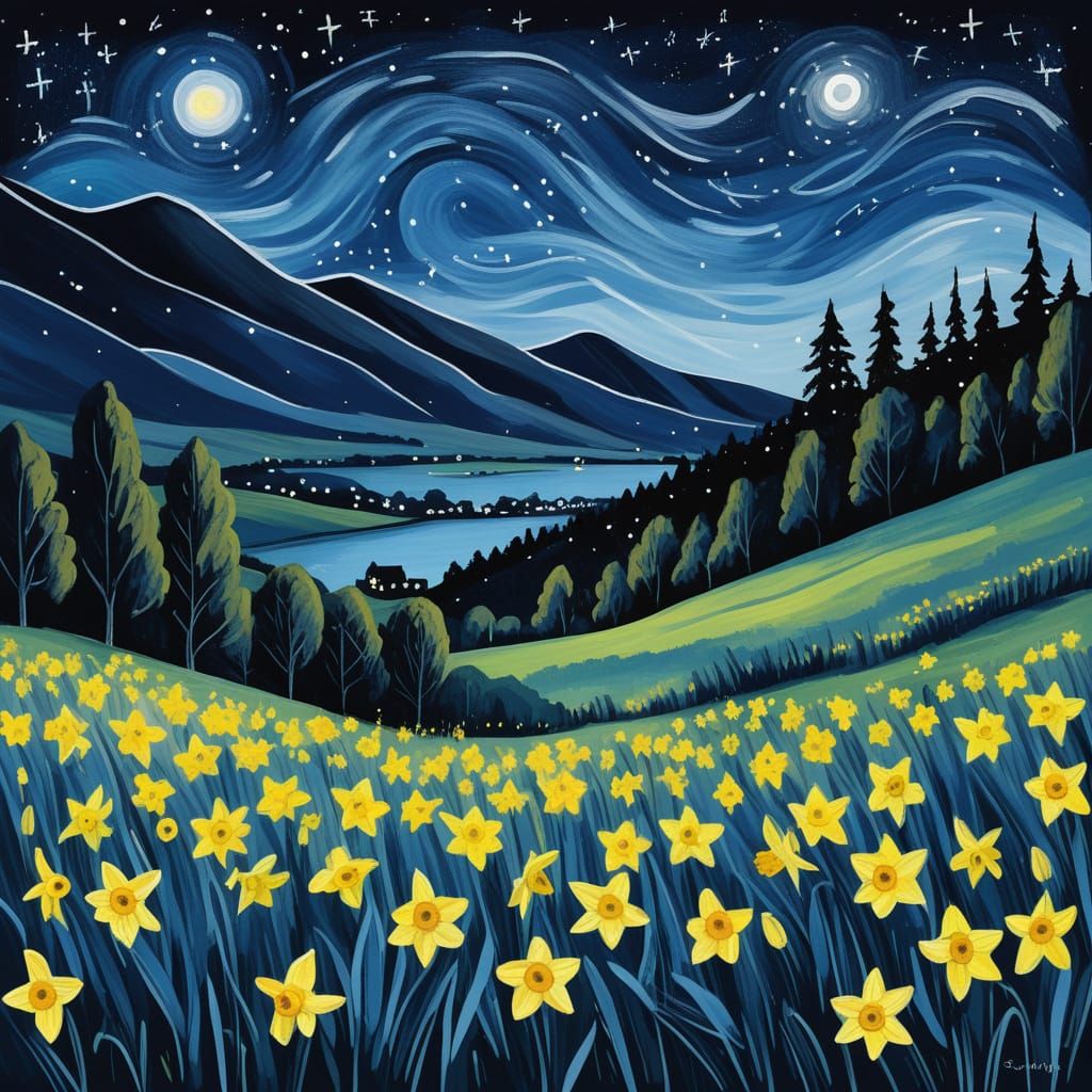 Mysterious Summer Night in Dark Blues and Greys