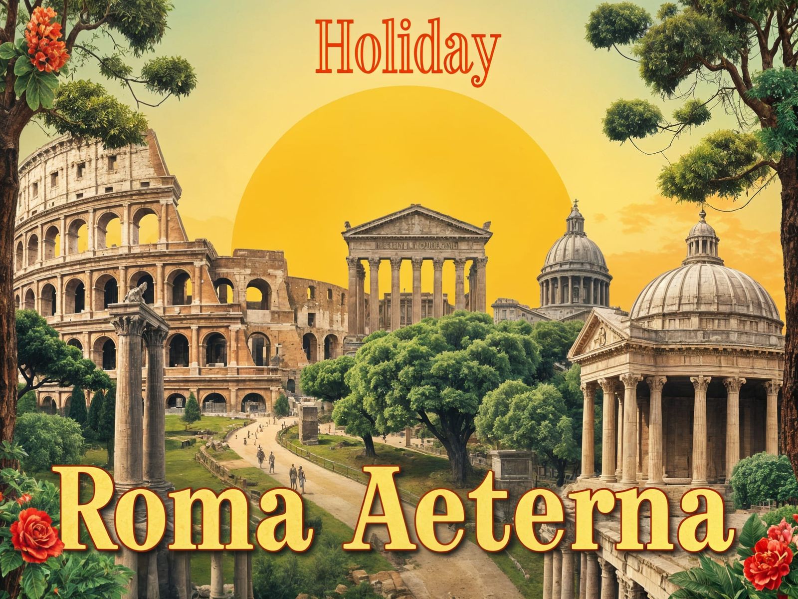 Vintage Holiday Postcard of Ancient Rome