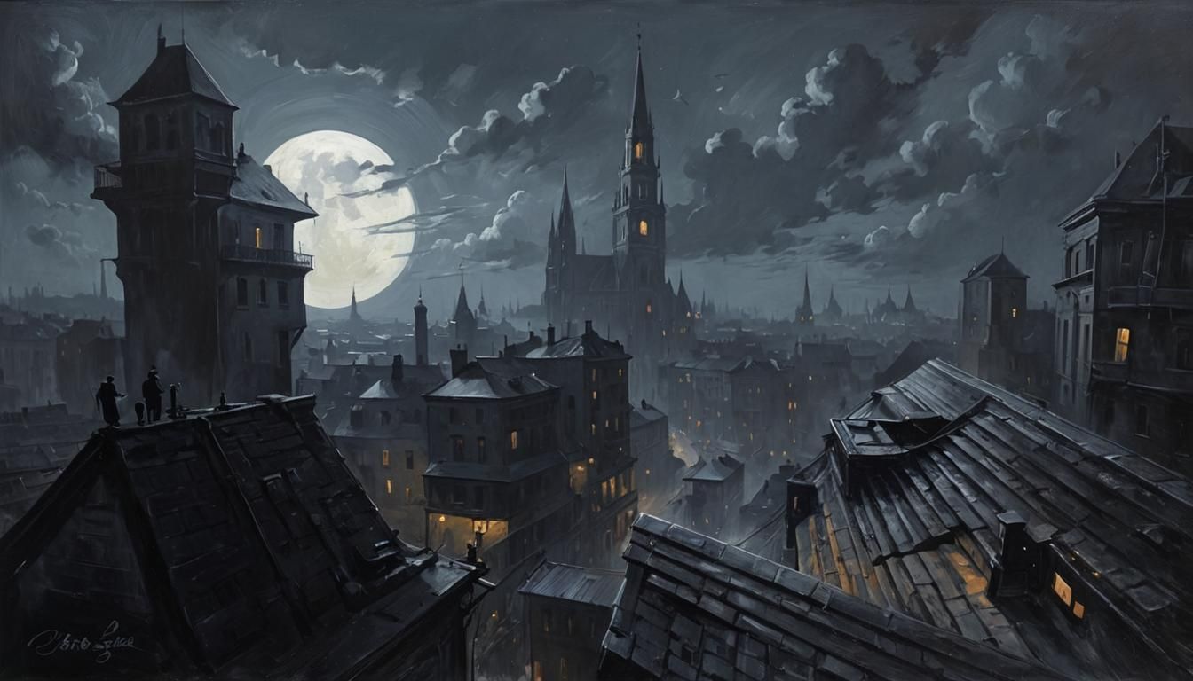 Noir Night Painting of Secrets and Danger