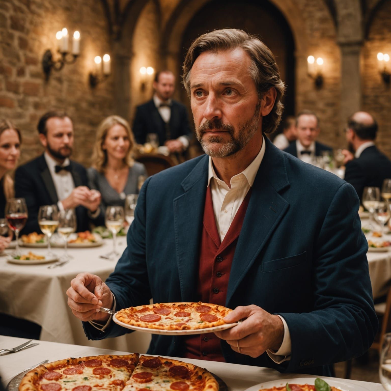 Surprised Medieval Man Served His First Pizza