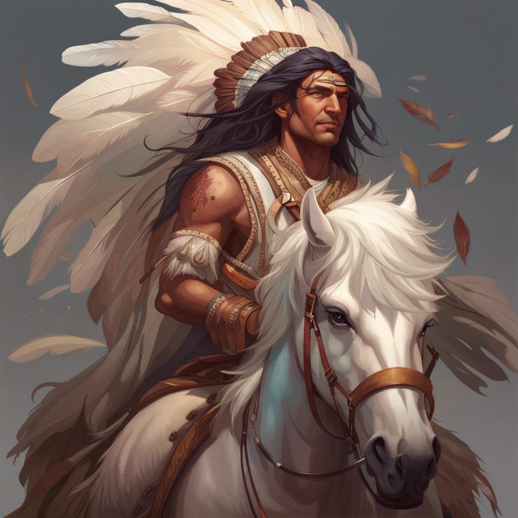 Native American on Horseback: Hyperdetailed Portrait